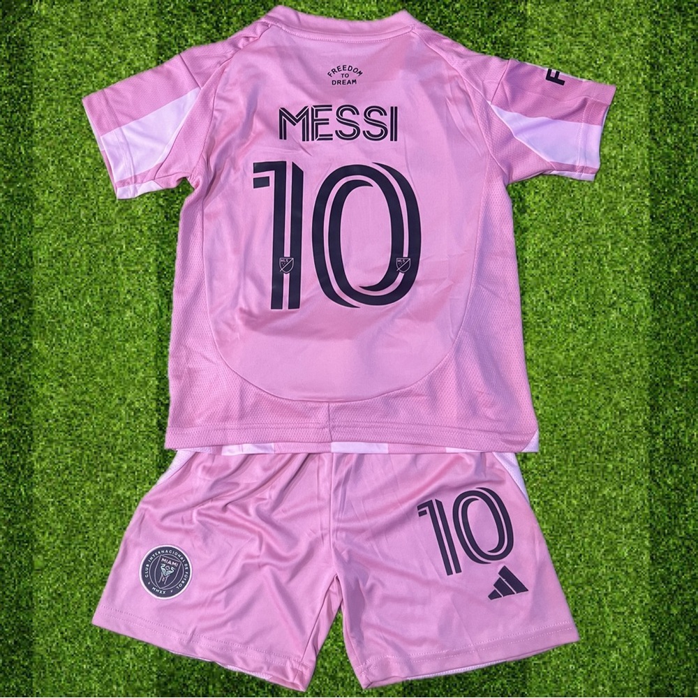 Inter Miami CF Leo Messi #10 Pink Home Kids soccer kit, Jersey/shorts